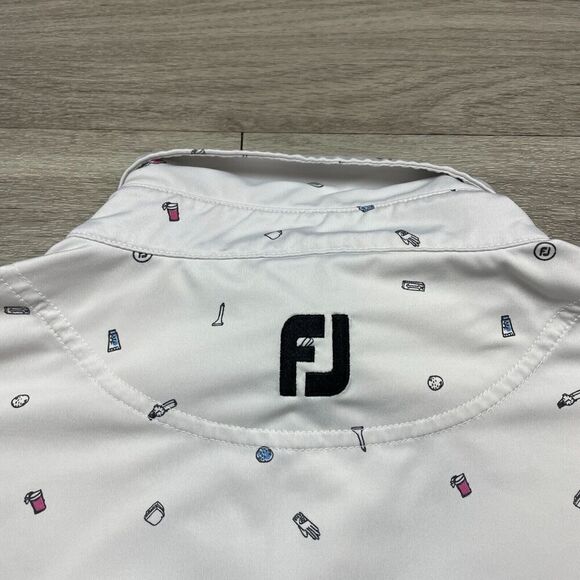 FootJoy Polo Shirt Mens Large White AOP Golfer Stretch Short Sleeve - Picture 7 of 12